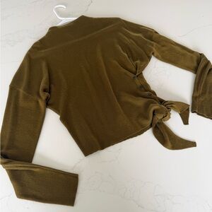 Zara Olive Green Ribbed Knit Top with Collar